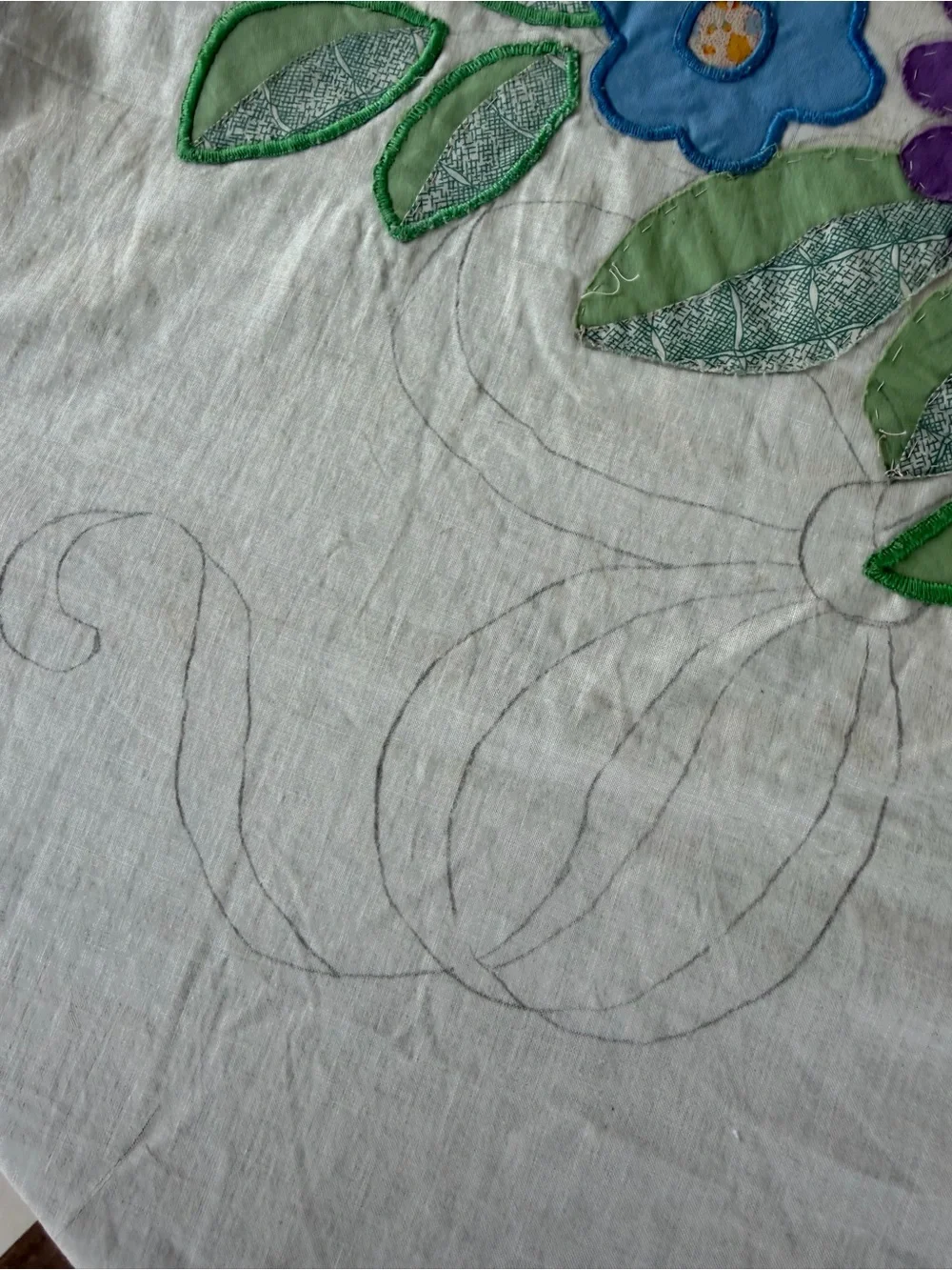 Vintage Flower Basket Embroidered Appliqué Quilt Top Unfinished READ 80x105